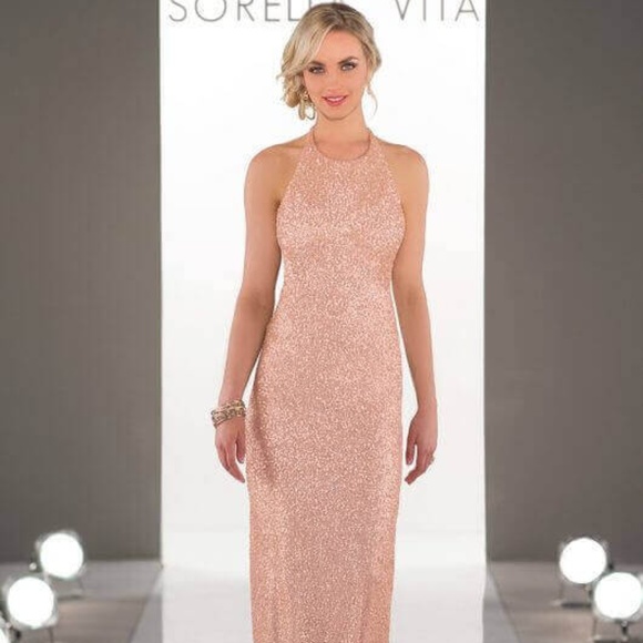 rose gold high neck dress